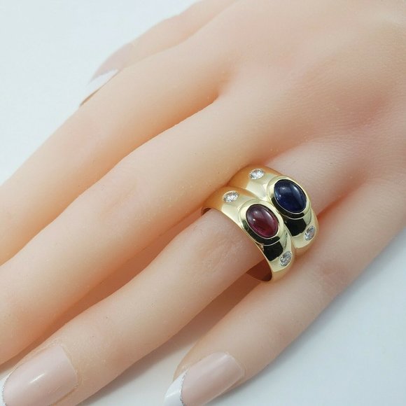 Vintage 18 Karat Yellow Gold Natural Ruby, Sapphire Diamond Ring Size 8 #11210 - Picture 9 of 10